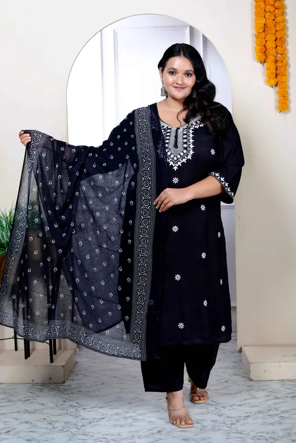 Doriyan_Womenns_Plus_Size_Black_Embroidery_Straight_Kurta_with_Palazzo_and_Dupatta_Set