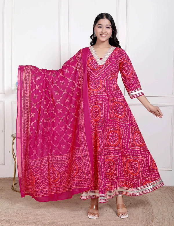 Doriyan_Women's_Bandhani_ethnic_Anarkali_Kurta_and_Dupatta