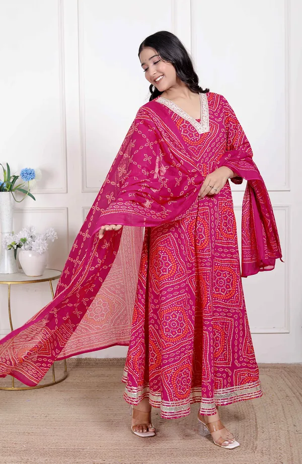 Doriyan_Women's_Bandhani_ethnic_Anarkali_Kurta_and_Dupatta
