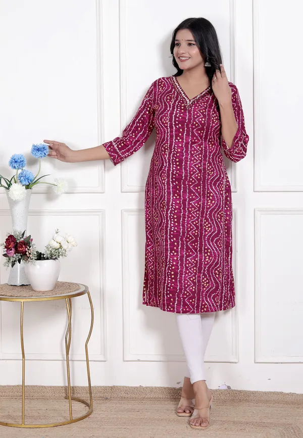 Doriyan_Womens_Bandhej_Printed_Rayon_Kurti_Magenta