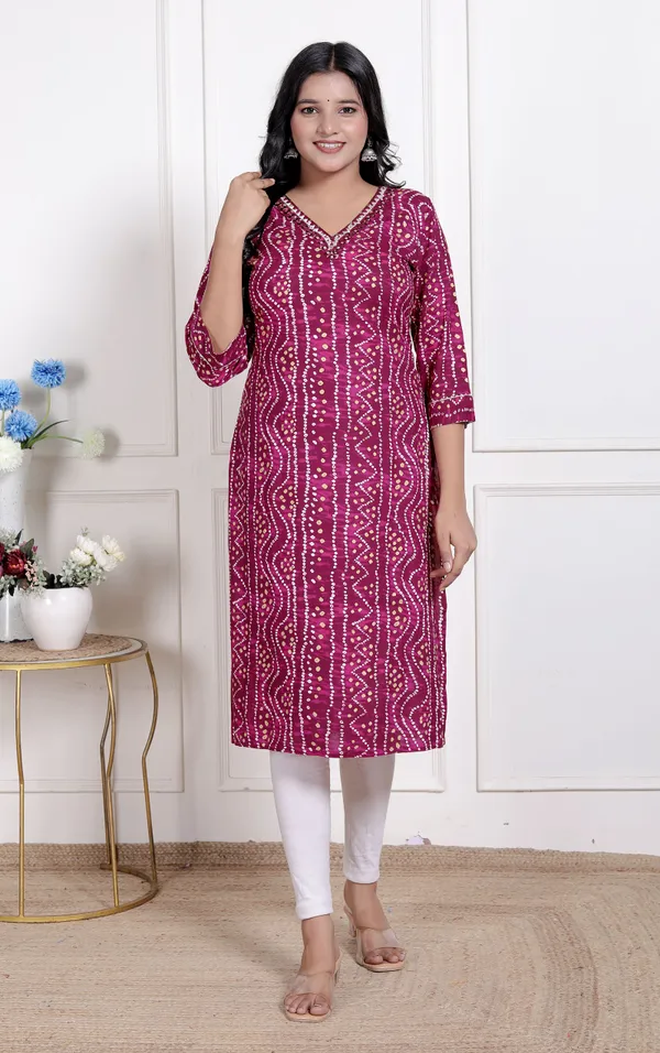 Doriyan_Womens_Bandhej_Printed_Rayon_Kurti_Magenta