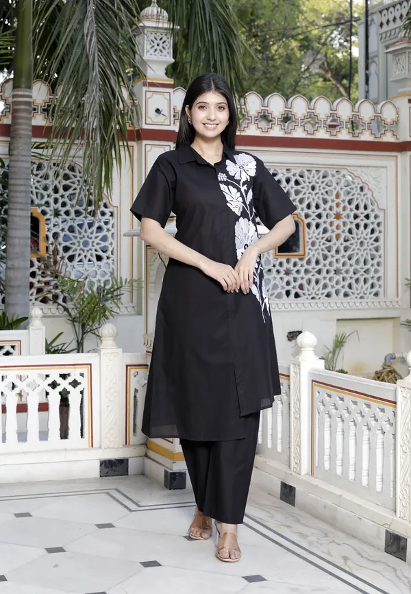 Doriyan_Womens_Black_Pure_Cotton_Floral_Embroidered_High_Low_Co-Ord_Set