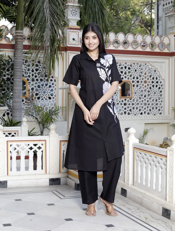 Doriyan_Womens_Black_Pure_Cotton_Floral_Embroidered_High_Low_Co-Ord_Set