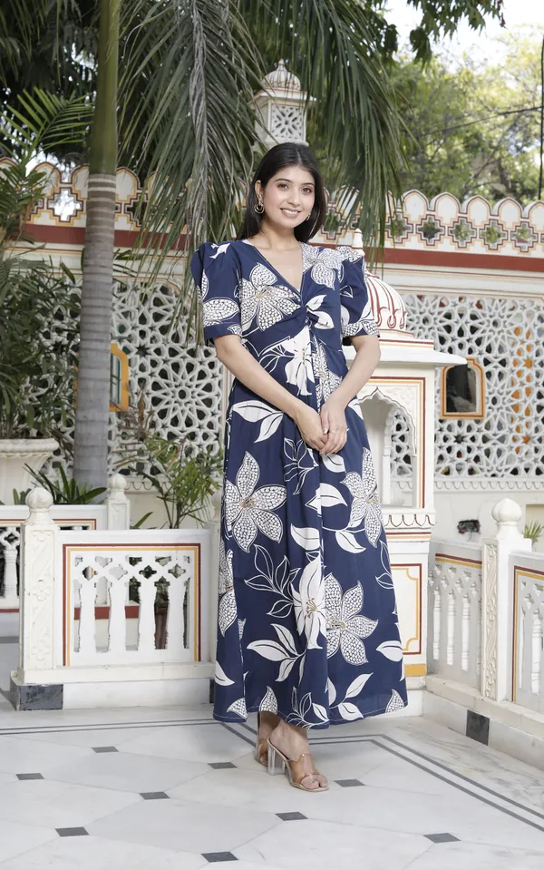 Doriyaaan_Womens_Blue_Flower_Printed_Puff_Sleeve_Pure_Cotton_Fit_V_Neck_Butterfly_Maxi_Dress