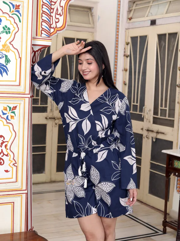 Doriyaaan_Womens_Blue_V_Neck_Tie-Ups_Floral_Pure_Cotton_Casual_Long_Sleeves_Playsuit