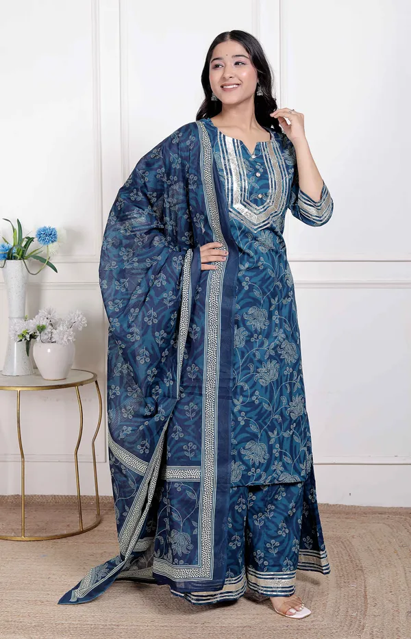 Doriyan_Women's_Gota_Patti_cotton_Kurta_Paired_with_Palazzo_and_Dupatta