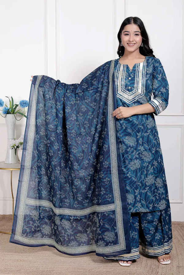 Doriyan_Women's_Gota_Patti_cotton_Kurta_Paired_with_Palazzo_and_Dupatta