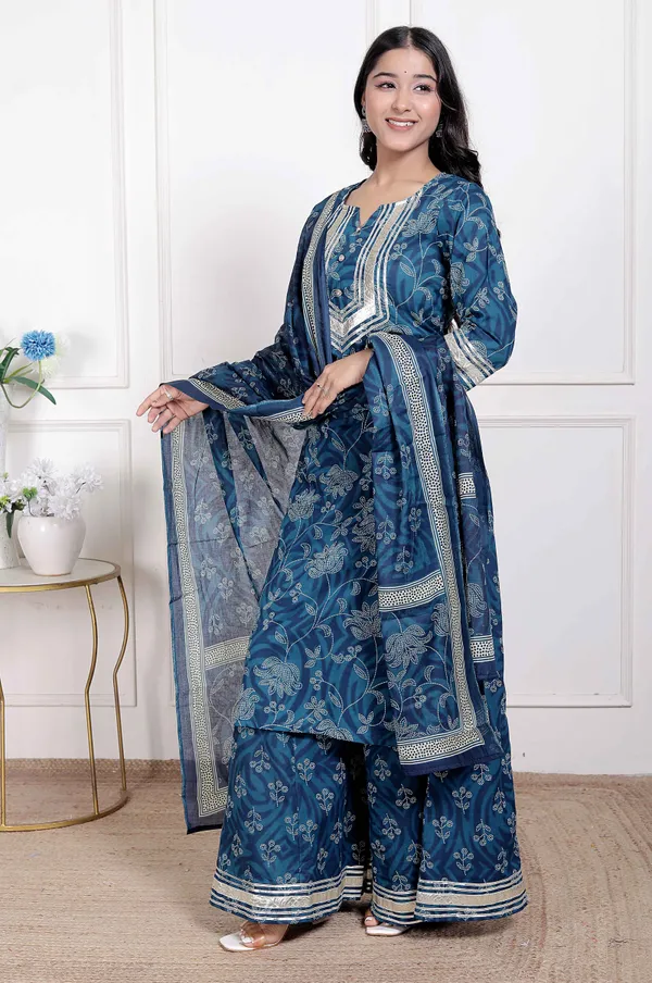 Doriyan_Women's_Gota_Patti_cotton_Kurta_Paired_with_Palazzo_and_Dupatta