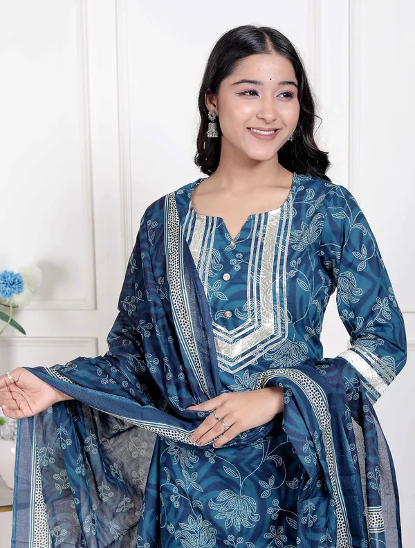 Doriyan_Women's_Gota_Patti_cotton_Kurta_Paired_with_Palazzo_and_Dupatta