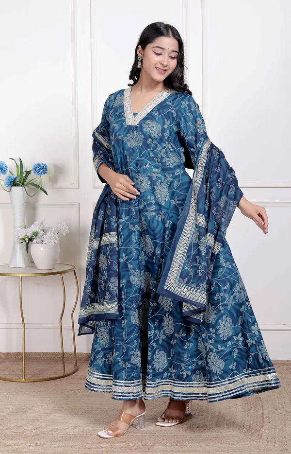 Doriyan_Women's_Jashn_Hand_Block_Printed_ethnic_anarkali_kurta_and_dupatta