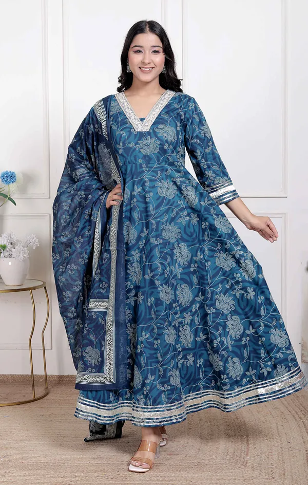 Doriyan_Women's_Jashn_Hand_Block_Printed_ethnic_anarkali_kurta_and_dupatta