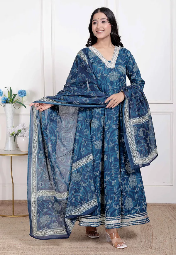 Doriyan_Women's_Jashn_Hand_Block_Printed_ethnic_anarkali_kurta_and_dupatta