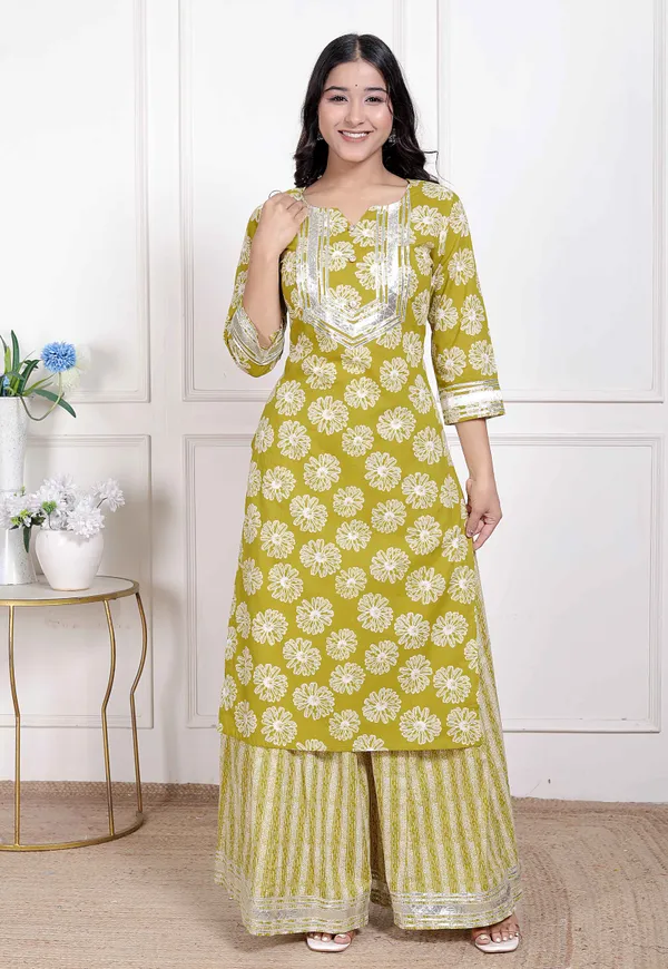 Doriyan_Women's_Lime_Yellow_Block_Printed_Kurta_with_Palazzo