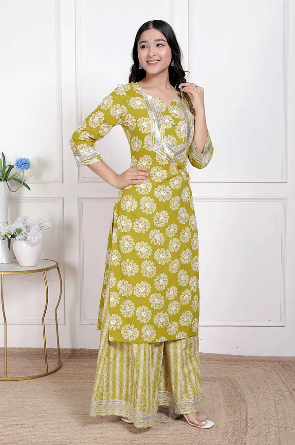 Doriyan_Women's_Lime_Yellow_Block_Printed_Kurta_with_Palazzo