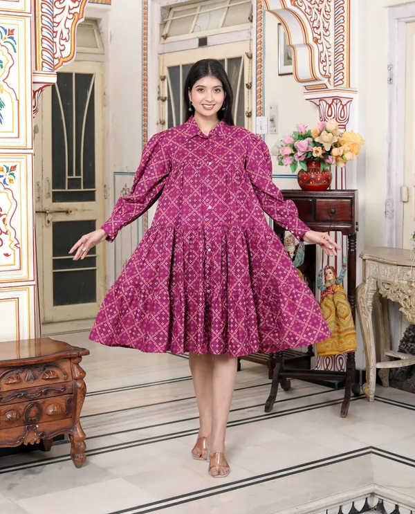 Doriyan_Womens_Magenta_Collar_Neck_Long_Puff_Sleeve_Gathered_Tiered_Loose_Fit_A-Line_Dress