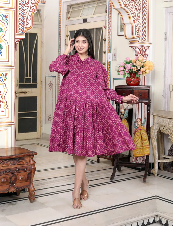 Doriyan_Womens_Magenta_Collar_Neck_Long_Puff_Sleeve_Gathered_Tiered_Loose_Fit_A-Line_Dress