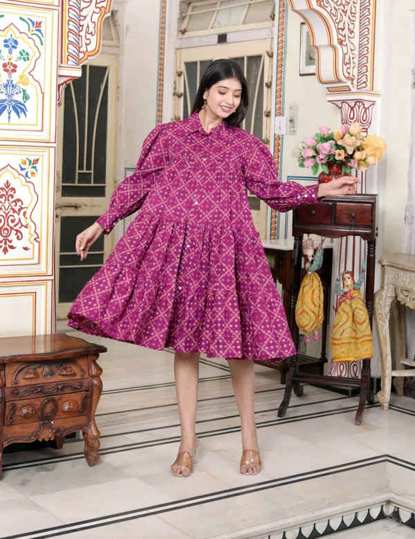 Doriyan_Womens_Magenta_Collar_Neck_Long_Puff_Sleeve_Gathered_Tiered_Loose_Fit_A-Line_Dress