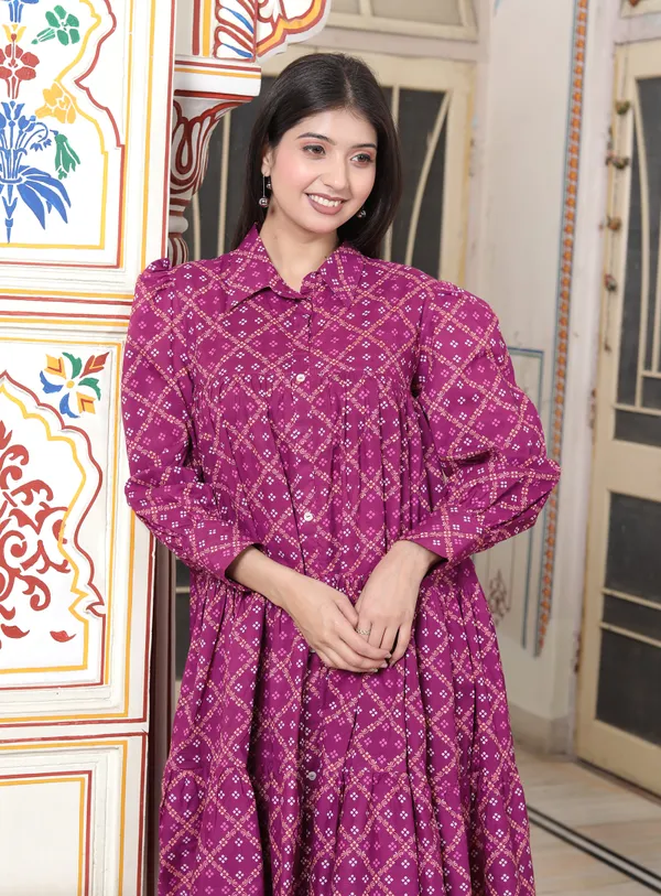 Doriyan_Womens_Magenta_Collar_Neck_Long_Puff_Sleeve_Gathered_Tiered_Loose_Fit_A-Line_Dress