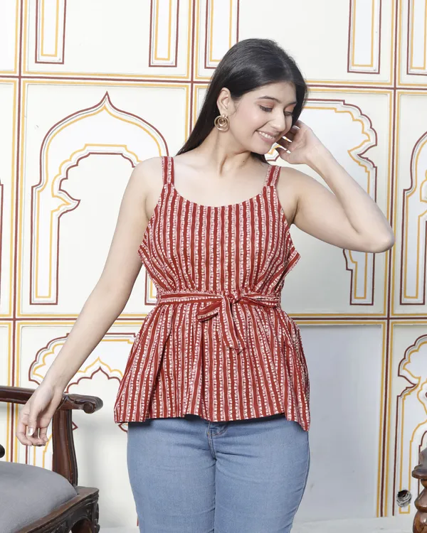 Doriyan_Womens_Peplum_Fit_Printed_Pure_Cotton_Red_Color_Noodle_Straps_Top