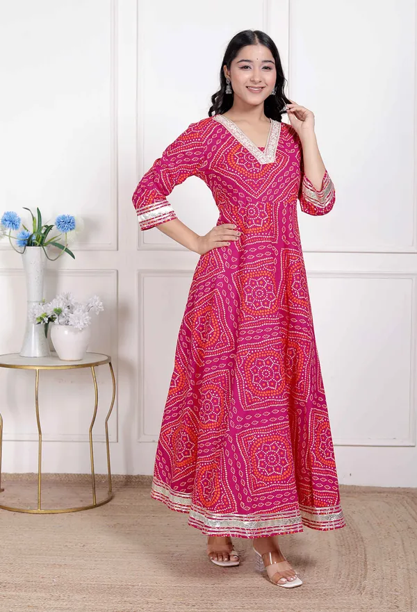 Doriyan_Women's_PINK_cotton_Bandhani_ethnic_Anarkali_Kurta