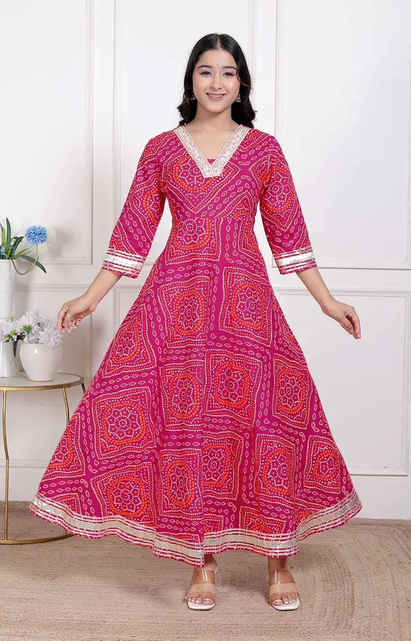 Doriyan_Women's_PINK_cotton_Bandhani_ethnic_Anarkali_Kurta