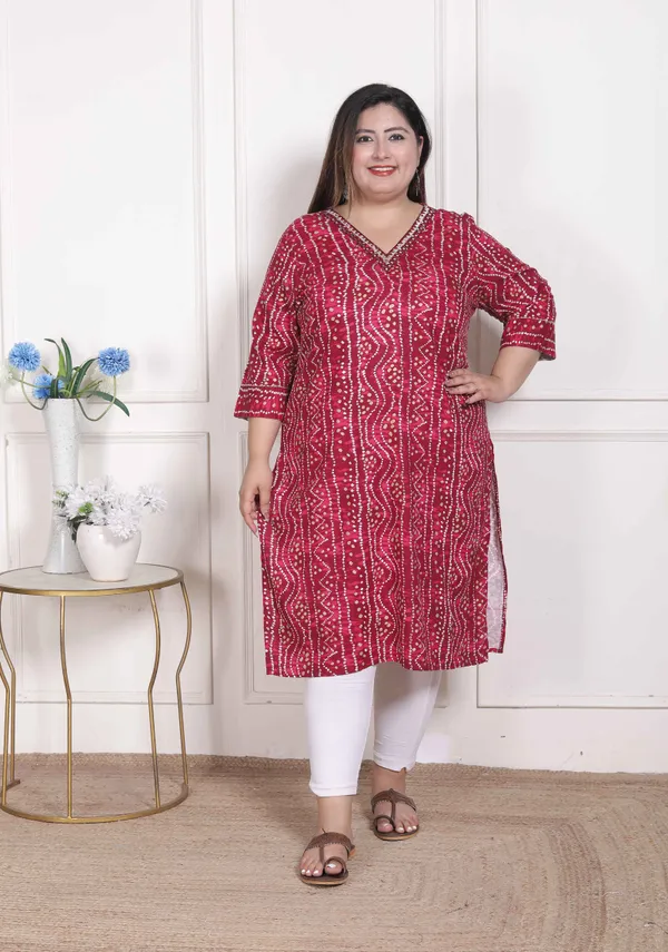 Doriyan_WOMENS_Plus_Size_Bandhej_Printed_Rayon_Kurta_Magenta
