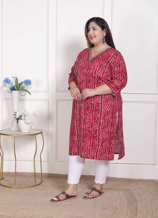 Doriyan_WOMENS_Plus_Size_Bandhej_Printed_Rayon_Kurta_Magenta