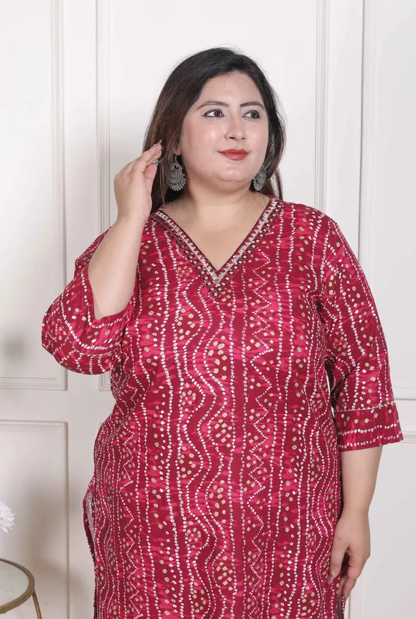 Doriyan_WOMENS_Plus_Size_Bandhej_Printed_Rayon_Kurta_Magenta