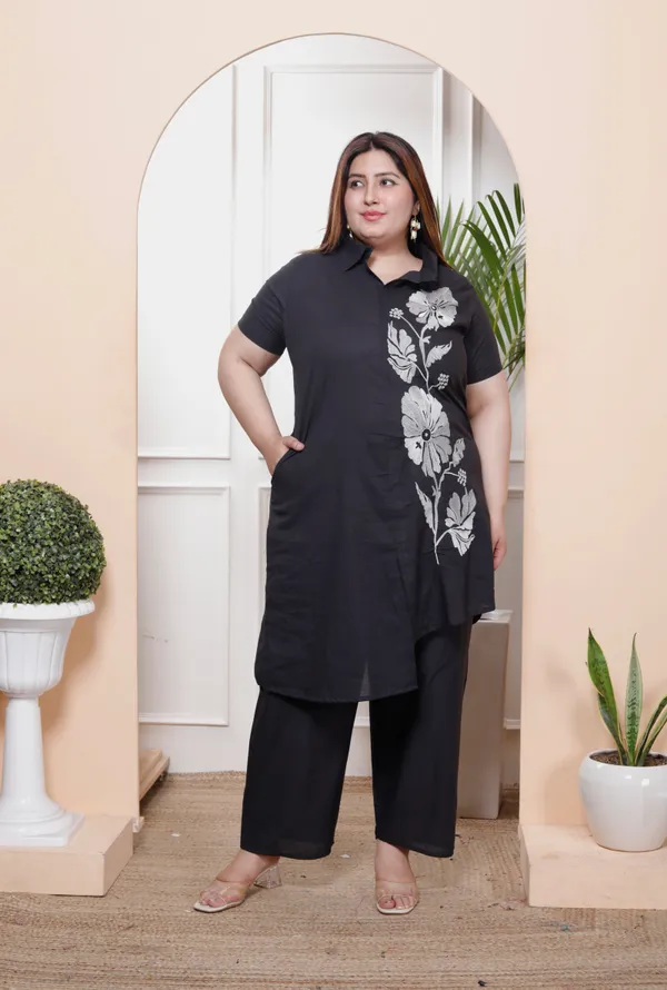 Doriyan_Womens_Plus_Size_Black_Pure_Cotton_Floral_Embroidered_High_Low_Co-Ord_Set