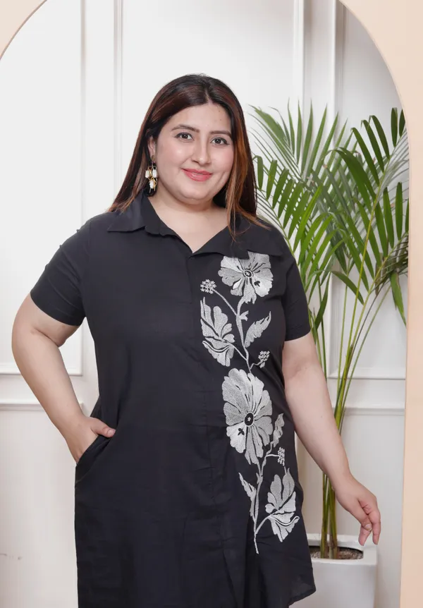 Doriyan_Womens_Plus_Size_Black_Pure_Cotton_Floral_Embroidered_High_Low_Co-Ord_Set