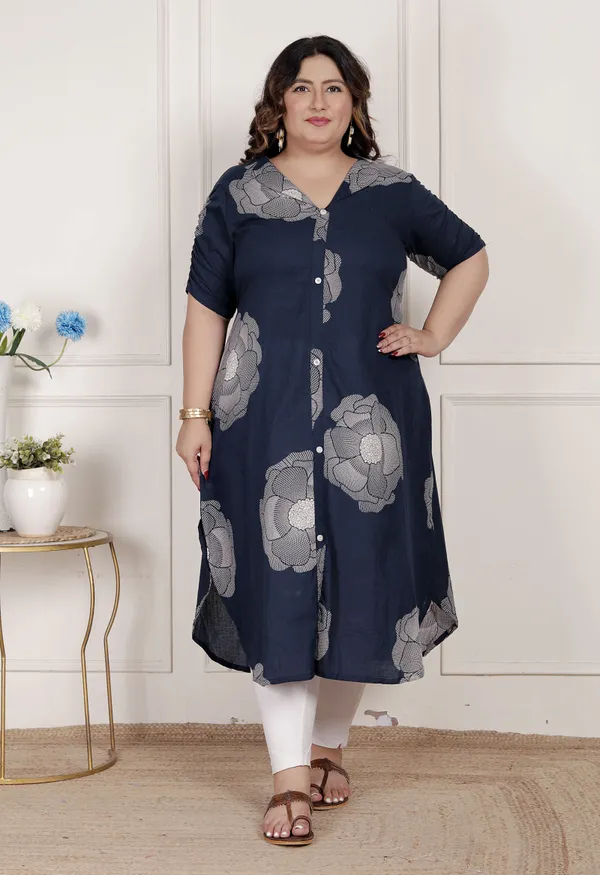 Doriyaaan_Womens_Plus_Size_Blue_Floral_Printed_Front_Buttoned_A-Line_Kurta_Dress