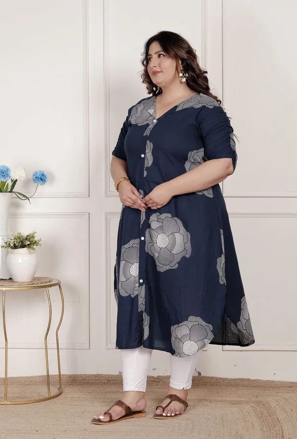 Doriyaaan_Womens_Plus_Size_Blue_Floral_Printed_Front_Buttoned_A-Line_Kurta_Dress