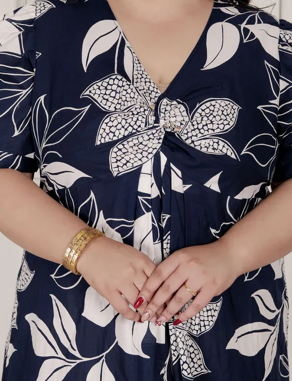 Doriyan_Womens_Plus_Size_Blue_Flower_Printed_Puff_Sleeve_Pure_Cotton_Fit_V_Neck_Butterfly_Middi_Dress