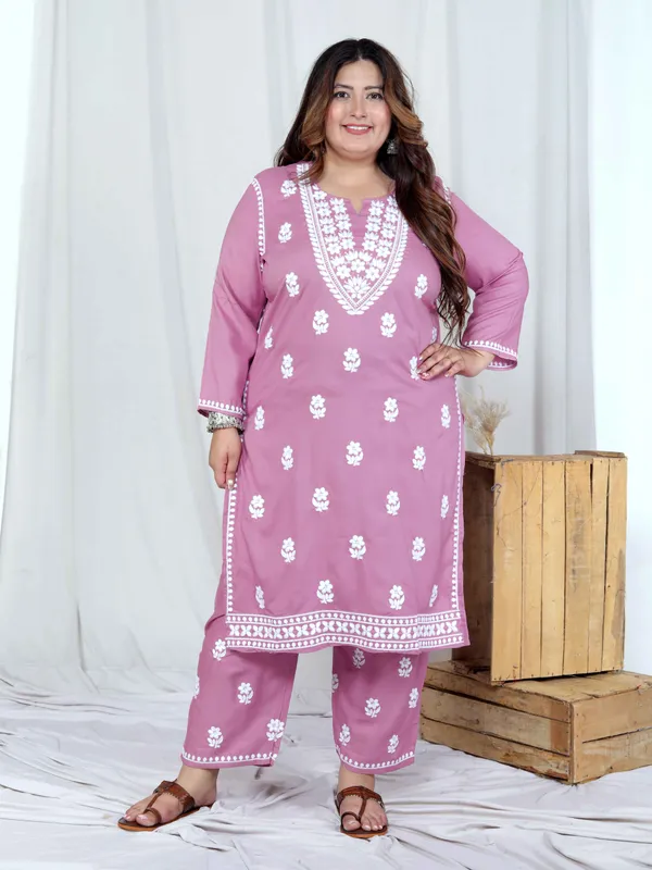 Doriyan_Womens_Plus_Size_Chikankari_Embroidery_Pink_Straight_Kurta_And_Palazzo_Set