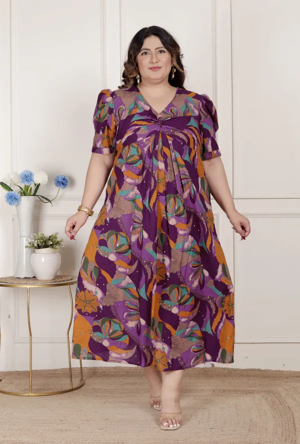 Doriyan_Womens_Plus_Size_Floral_Print_Puff_Sleeve_Pure_Cotton_Fit_Flare_Magenta_Butterfly_Maxi_Dress