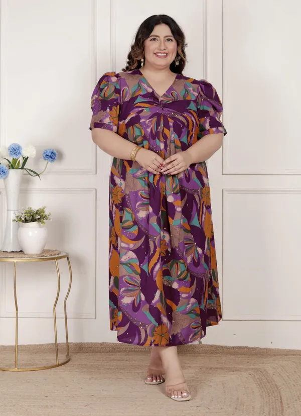 Doriyan_Womens_Plus_Size_Floral_Print_Puff_Sleeve_Pure_Cotton_Fit_Flare_Magenta_Butterfly_Maxi_Dress