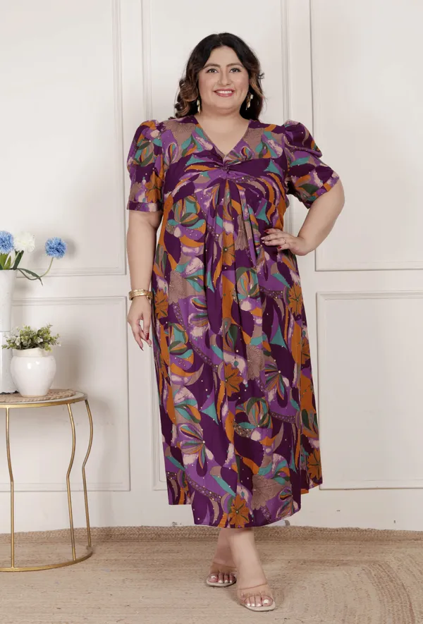 Doriyan_Womens_Plus_Size_Floral_Print_Puff_Sleeve_Pure_Cotton_Fit_Flare_Magenta_Butterfly_Maxi_Dress