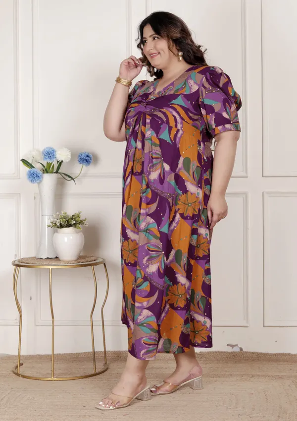 Doriyan_Womens_Plus_Size_Floral_Print_Puff_Sleeve_Pure_Cotton_Fit_Flare_Magenta_Butterfly_Maxi_Dress