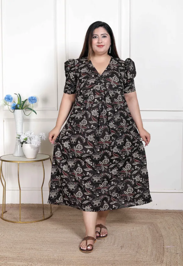 Doriyan_WOMENS_Plus_Size_Pleated_Puff_Sleeve_Floral_Pure_Cotton_Black_And_White_Butterfly_Maxi_Dress