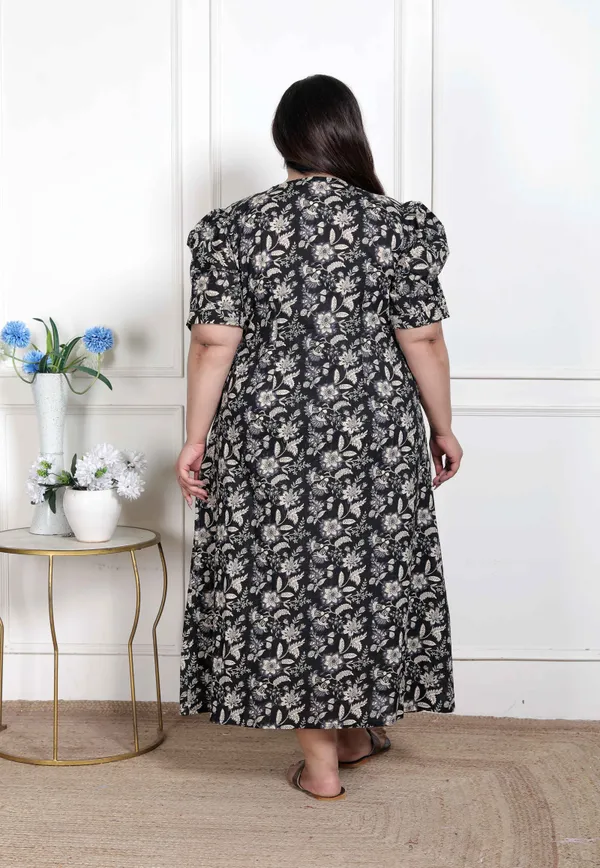 Doriyan_WOMENS_Plus_Size_Pleated_Puff_Sleeve_Floral_Pure_Cotton_Black_And_White_Butterfly_Maxi_Dress