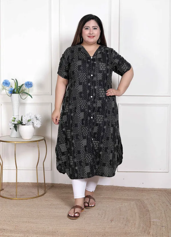 Doriyaaan_WOMENS_Plus_Size_Pure_Cotton_Black_Floral_Printed_Front_Button_A-Line_Kurta