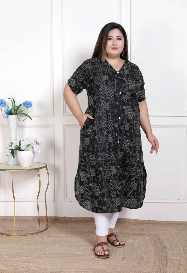 Doriyaaan_WOMENS_Plus_Size_Pure_Cotton_Black_Floral_Printed_Front_Button_A-Line_Kurta
