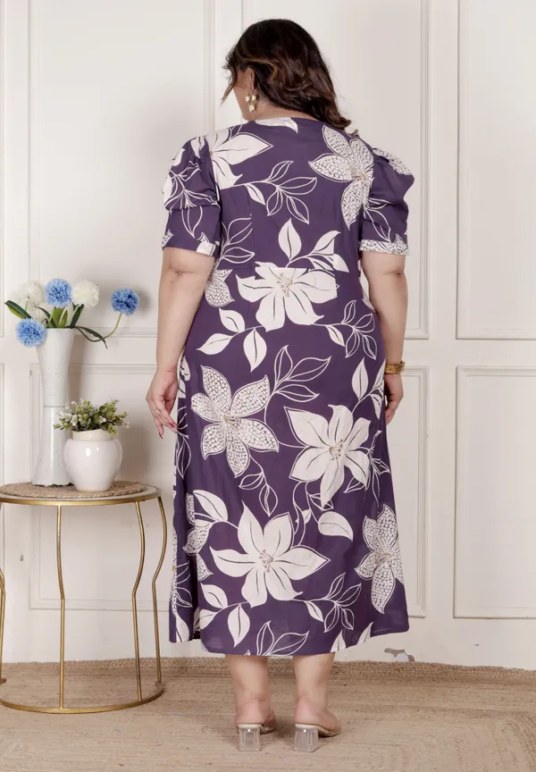 Doriyan_Womens_Plus_Size_Purple_Pleated_Puff_Sleeve_Floral_Pure_Cotton_Butterfly_Middi_Dress