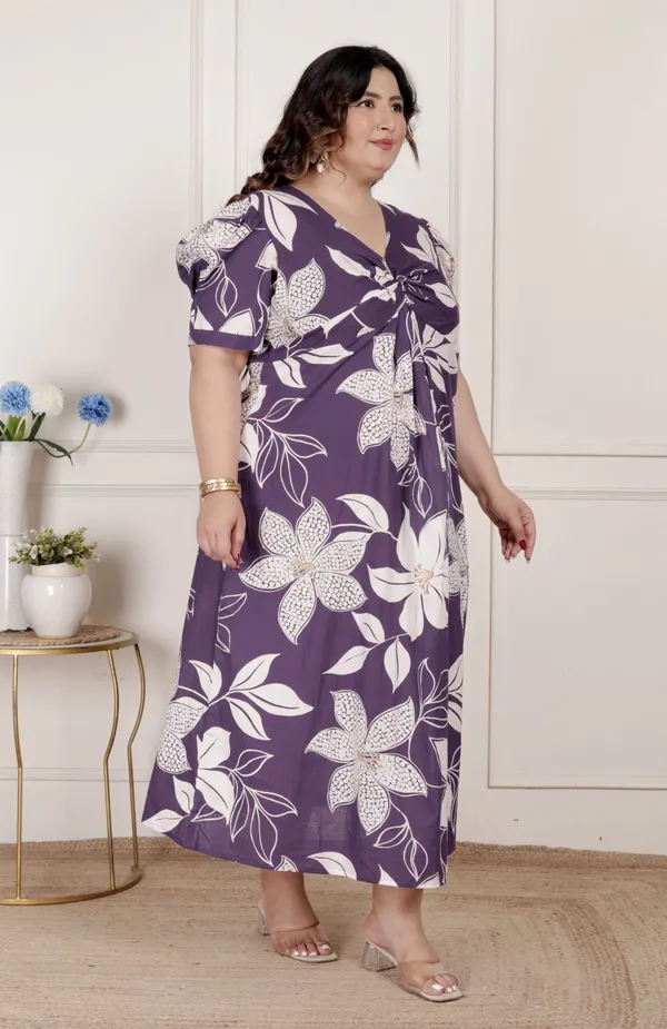 Doriyan_Womens_Plus_Size_Purple_Pleated_Puff_Sleeve_Floral_Pure_Cotton_Butterfly_Middi_Dress