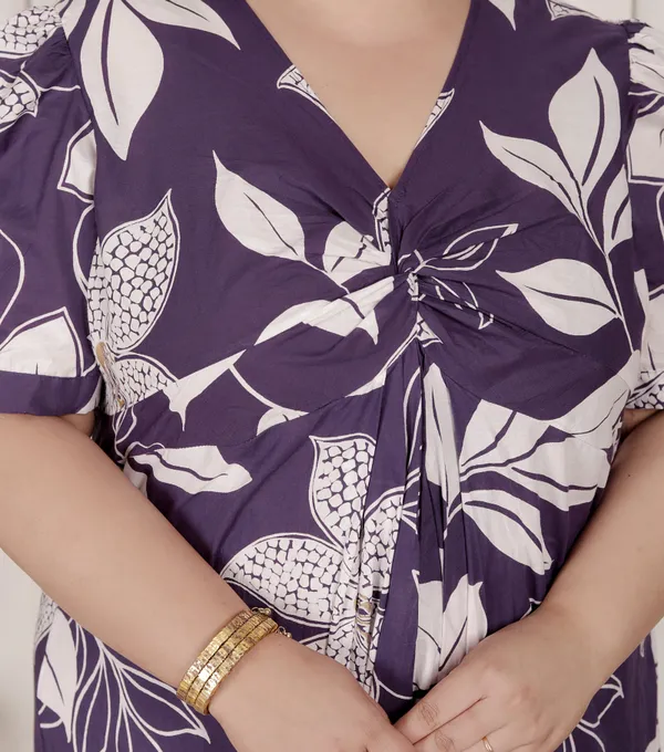 Doriyan_Womens_Plus_Size_Purple_Pleated_Puff_Sleeve_Floral_Pure_Cotton_Butterfly_Middi_Dress