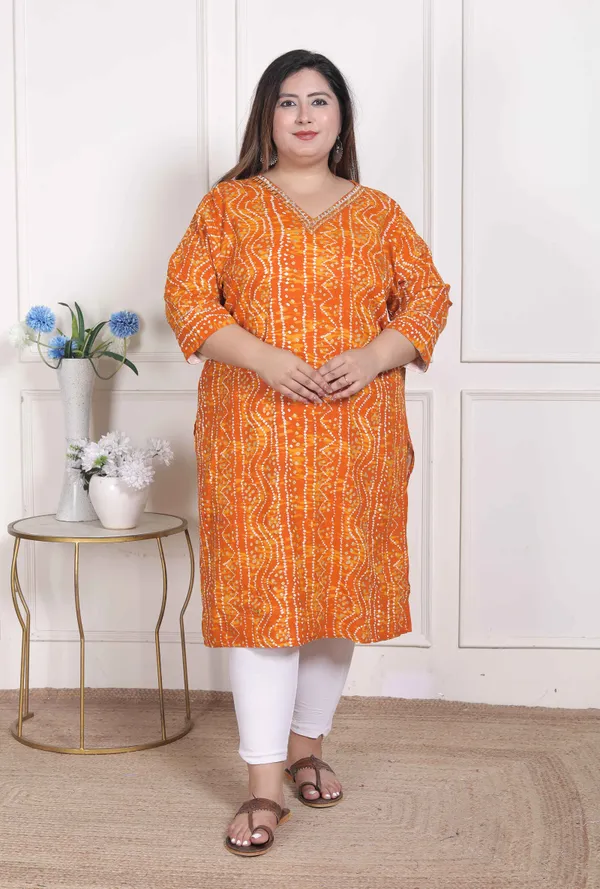 Doriyan_WOMENS_Plus_Size_Yellow_Bandhani_Printed_Straight_Kurta