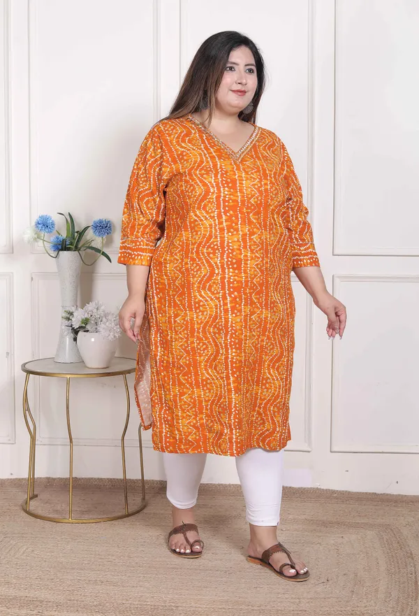 Doriyan_WOMENS_Plus_Size_Yellow_Bandhani_Printed_Straight_Kurta