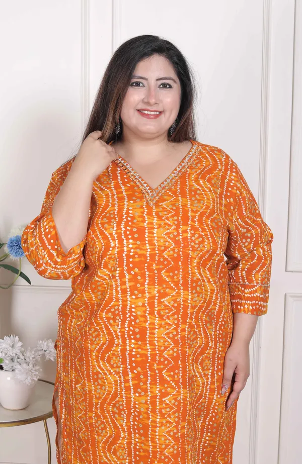 Doriyan_WOMENS_Plus_Size_Yellow_Bandhani_Printed_Straight_Kurta