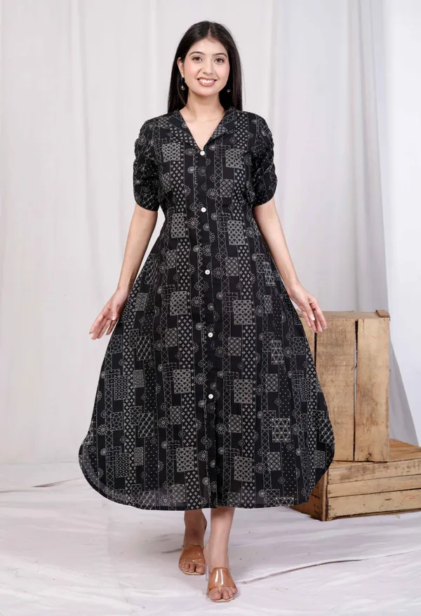 Doriyaaan_Womens_Pure_Cotton_Black_Floral_Printed_Front_Button_A-Line_Midi_Dress