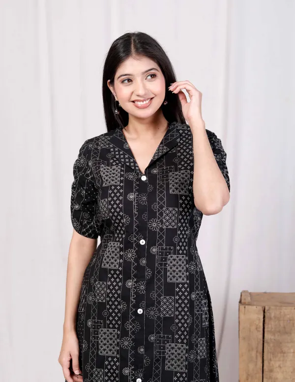 Doriyaaan_Womens_Pure_Cotton_Black_Floral_Printed_Front_Button_A-Line_Midi_Dress